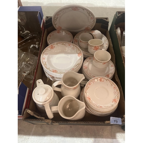 73 - Three boxes of ceramics, glassware and sundries