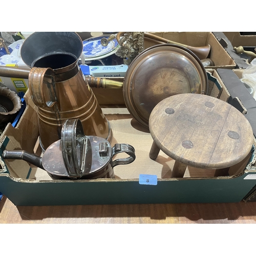 8 - Two boxes of sundry copper and brassware