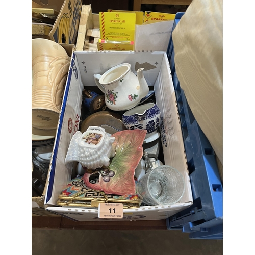 11 - Three boxes of ceramics and sundries