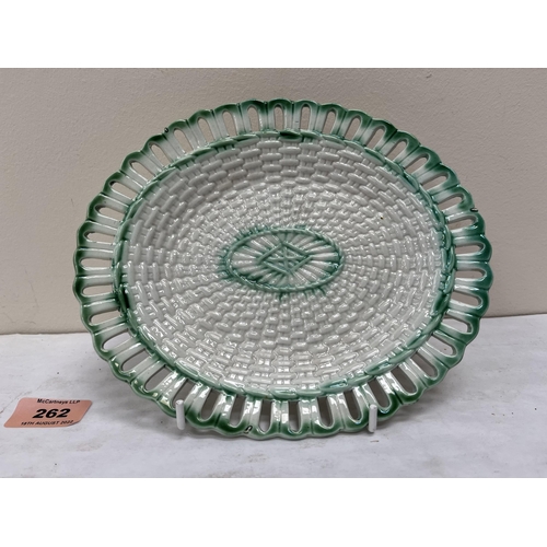 262 - A pearlware basket-weave moulded ovoid dish with reticulated rim. Impressed mark IH. Possibly J. Hea... 