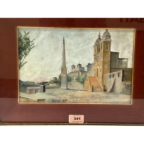 341 - CAFFI. ITALIAN 20TH CENTURY  A monastery. Oil on board 7¼' x 11'