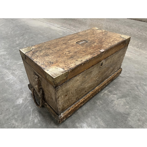 377 - A 19th century decorated pine and brass mounted mariner's chest with bound rope handles. 38' wide x ... 