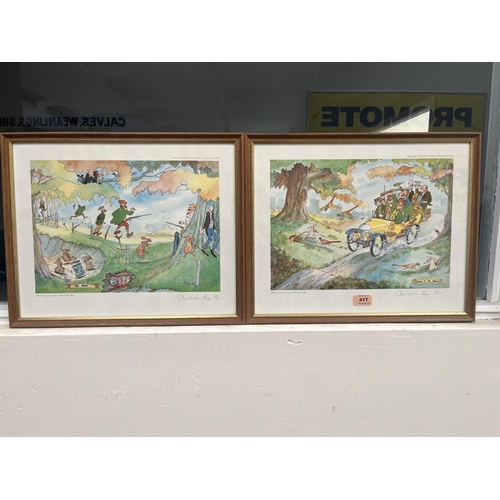 417 - Four shooting cartoon prints after Christopher Hope, all signed in pencil and numbered. 10' x 14½' i... 