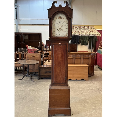 495 - A George III mahogany longcase clock with 8 day movement, the painted break-arch dial signed Edward ... 