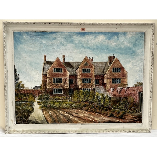 497 - DAVID BROMLEY. BRITISH 20TH CENTURY  Jacobean manor house and garden. Signed, signed again verso and... 