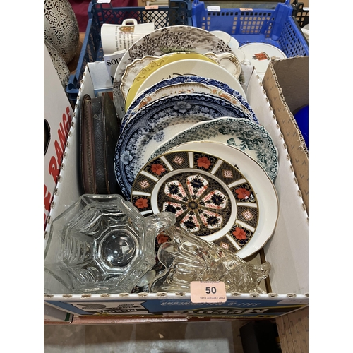 50 - Four boxes of ceramics, plate and sundries