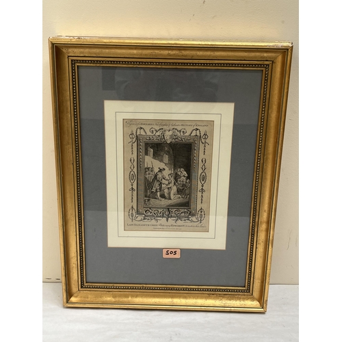 505 - A pair of 18th century framed and mounted engravings, Margaret Queen of Henry VI and Lady Elizabeth ... 