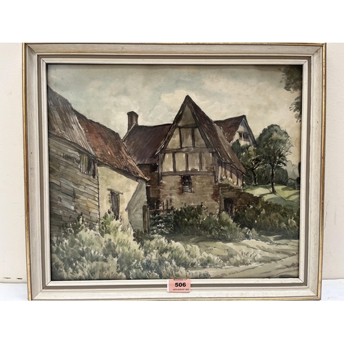 506 - OSMOND HICK BISSELL. BRITISH 1906-1968 A Worcestershire Farm. Signed and inscribed verso. Watercolou... 