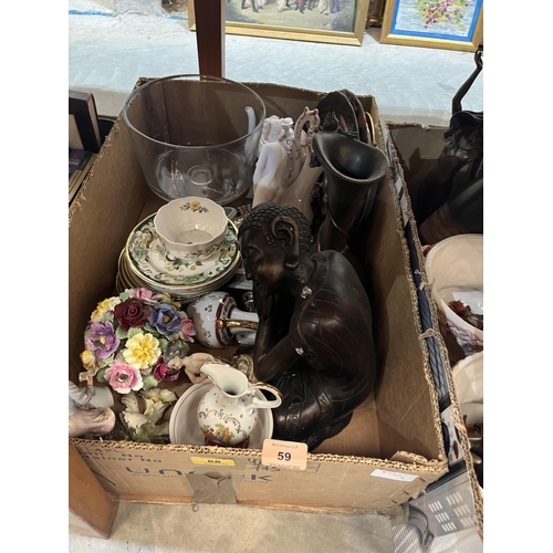 59 - Two boxes of ceramics and glassware