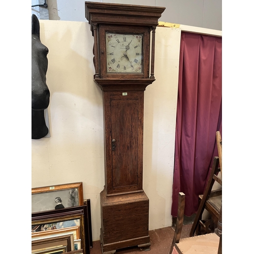 383 - An 18th century oak 30hr longcase clock, the painted enamel dial signed Giles Coates, Chedworth. 82'... 