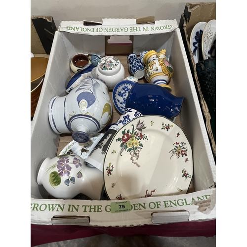 75 - Three boxes of ceramics and glassware