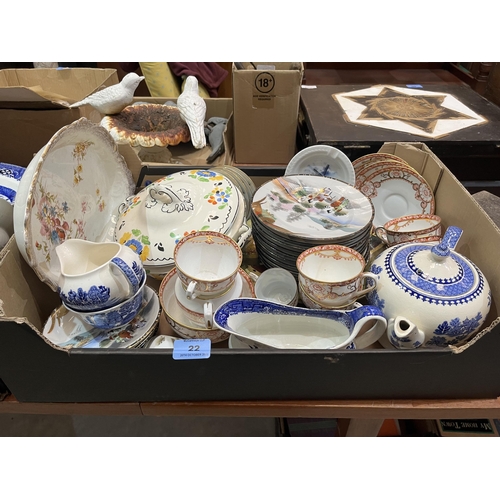 22 - Two boxes of blue and white and other ceramics