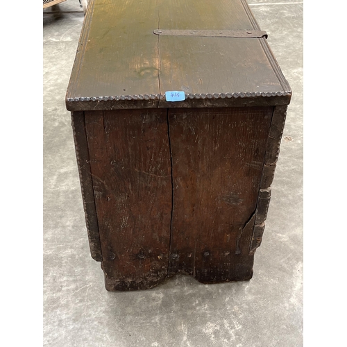 416 - A late 17th century oak six plank chest, with chip carved decoration, the channel moulded lid enclos... 