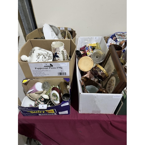 1 - Five boxes of ceramics and sundries