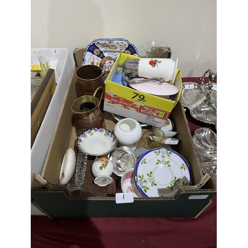 1 - Five boxes of ceramics and sundries