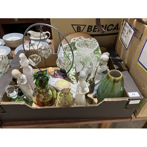 11 - Two boxes of decorative ceramics and glassware