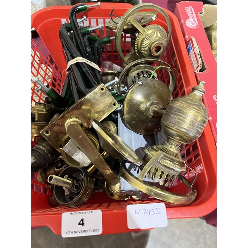 4 - A box of door furniture, light fittings etc.