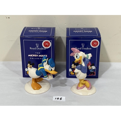 105 - Royal Doulton Mickey Mouse Collection, 70 years. Two figures, Donald Duck and Daisy Duck . Boxed