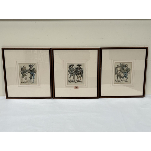 140 - Three 19th century German costume engravings. Each 7½' x 6'