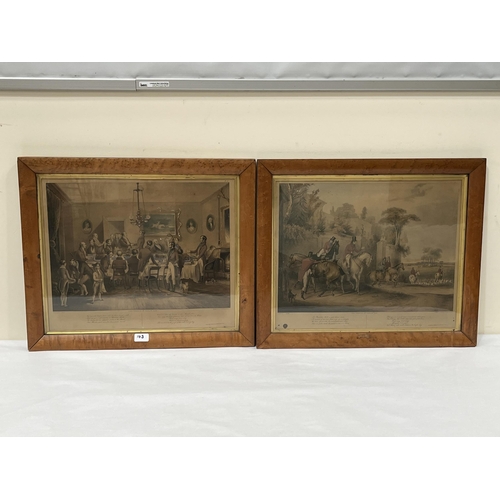 143 - THOMAS FAIRLAND AFTER F.C.TURNER A set of six hunting prints 'Bachelor's Hall. Maple framed. 18' x 2... 