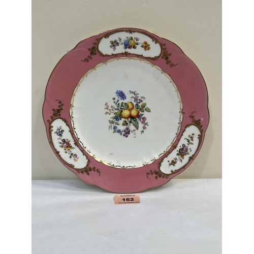 162 - A Coalport plate painted with summer flowers to the centre and in three gilt reserves. Spurious Sevr... 