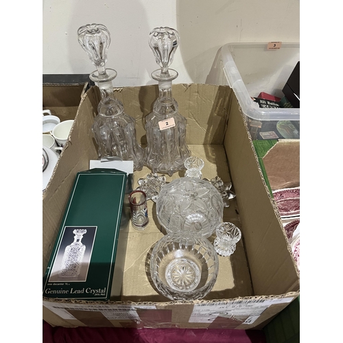 2 - A pair of 19th century mallet decanters (rim chip) and other glassware