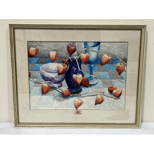 304 - SUSAN BISHOP. BRITISH 20TH CENTURY  A still life. Signed. Watercolour 13¼' x 18¾'