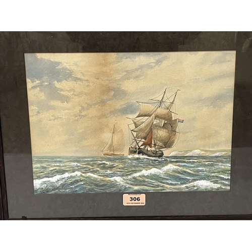 306 - G. LINGWOOD. BRITISH 20TH CENTURY  A seascape with ship in full sail. Signed and dated Dec. '05. Wat... 