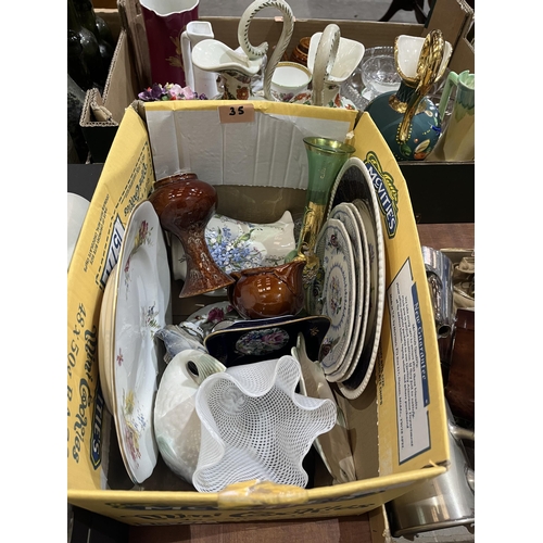 35 - Five boxes of ceramics and glassware