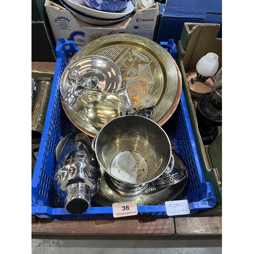 36 - Two boxes of sundry metalware