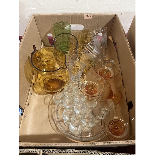 434 - A box of glassware and a box of ceramics