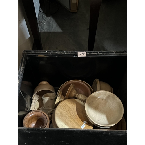 478 - Two 19th century metal strong boxes with a collection of treen