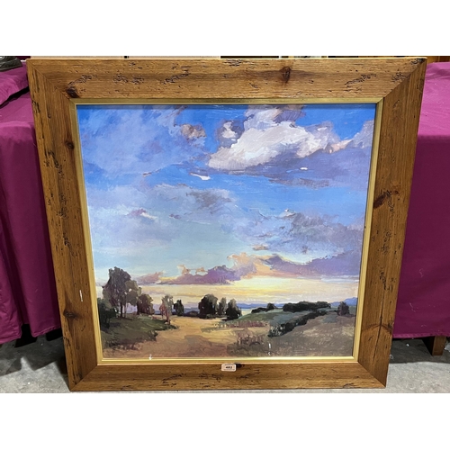 482 - A pine framed oleographic print. 35' x 35' overall