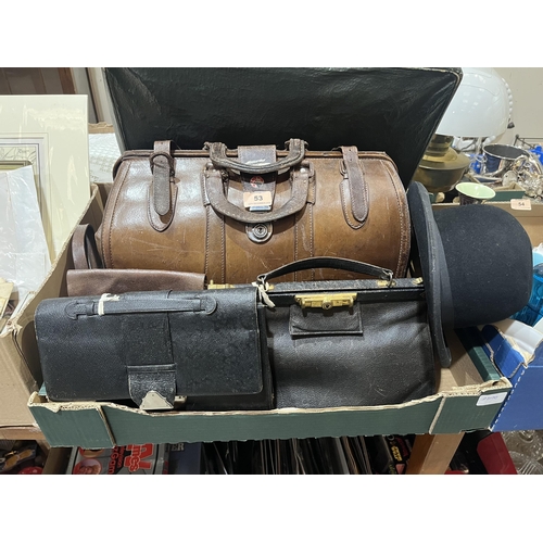 53 - A collection of leather bags, to include a Gladstone bag, leather shoulder bag, writing case and a b... 