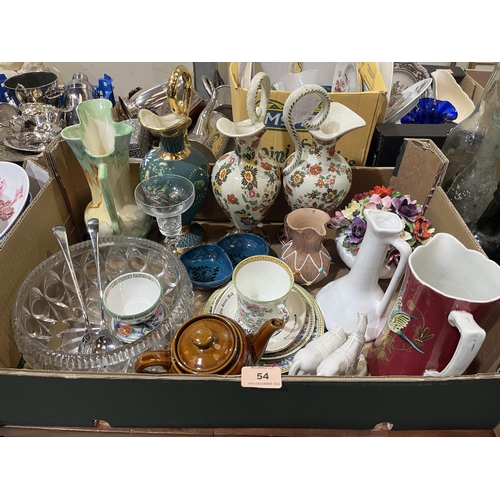 54 - Three boxes of ceramics and glassware