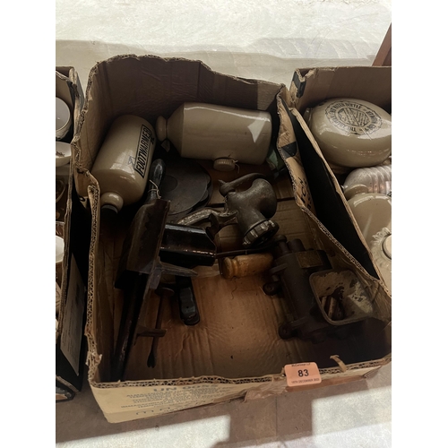 83 - Two boxes of kitchenalia and a box of automative lamps