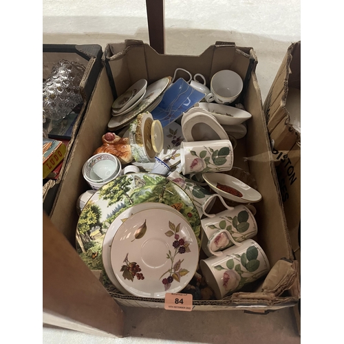 84 - A box of ceramics and a box of sundries