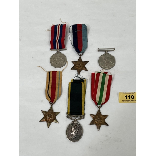 110 - A group of six WW2 medals, the Territorial Efficient Service medal to 2586972. CPL. E. CLOUSTON. R. ... 