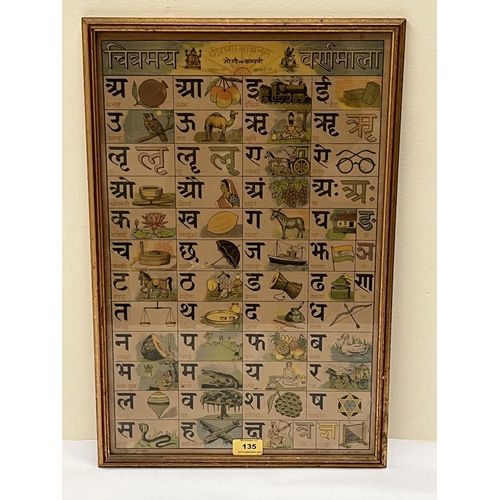 135 - An Indian Hindi Varnamala consonant chart, Albert Litho Press Bombay. 21' x 13½'