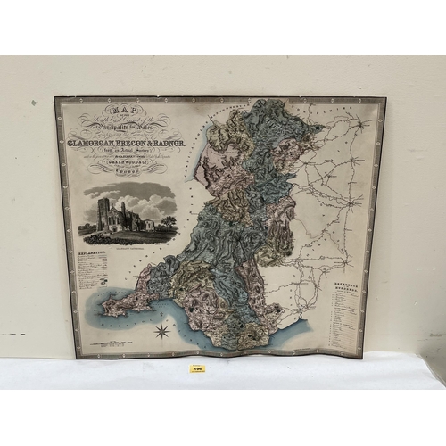 196 - Two maps by C. & J. Greenwood; Glamorgan, Brecon and Radnor; Monmouth; a framed Victorian shipping n... 