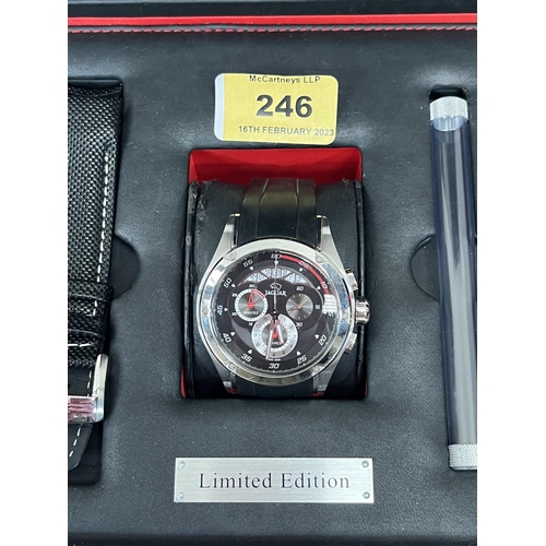 246 - A Jaguar cars limited edition, stainless steel gentleman's wristwatch, Original presentation box and... 