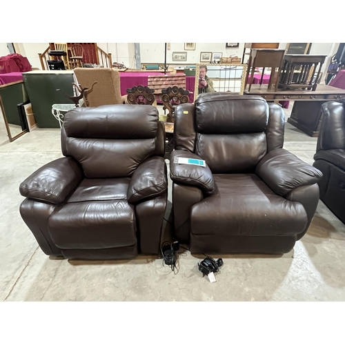 367 - A leather three piece suite, all seats electrically reclining