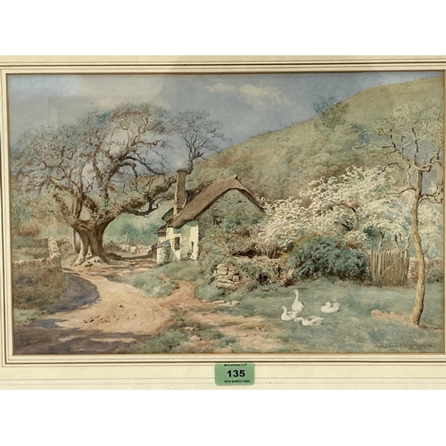 135 - WILMOT PILSBURY. R.W.S BRITISH 1840-1908 Lane scene with cottage. Signed and dated 1890. Watercolour... 