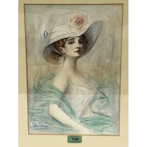 138 - WILLIAM MALHERBE. FRENCH 1884-1951 Portrait of lady, half length wearing a wide brimmed hat. Signed.... 