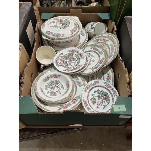 17 - Three boxes of ceramics to include Royal Worcester, Indian Tree dinnerware etc.