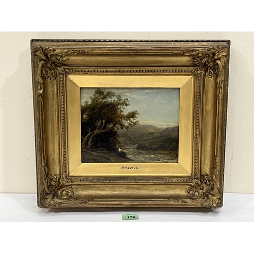 178 - ATTRIB: PATRICK NASMYTH. SCOTTISH 1787-1831 A river landscape with angler seated on a wooded bank. O... 