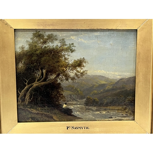 178 - ATTRIB: PATRICK NASMYTH. SCOTTISH 1787-1831 A river landscape with angler seated on a wooded bank. O... 