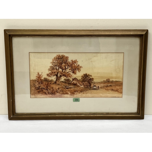 202 - D. WATTS. BRITISH 19TH/20TH CENTURY  A landscape with cottage and cart on a lane. Signed and dated 1... 