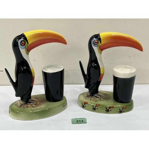 213 - Two Carlton Ware Guiness toucans, the larger 9' high. One with cracks to underside of base