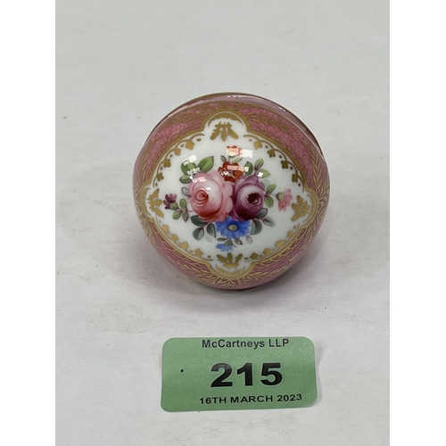 215 - A Crown Staffordshire place marker or menu holder, painted in two reserves of a flower spray or a bi... 